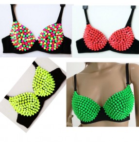 Neon rainbow fluorescent  red turquoise blue orange red green yellow hot pink night club European and American  rivet bras jazz ds singer punk hip hop rocks candy colored bras underwear 